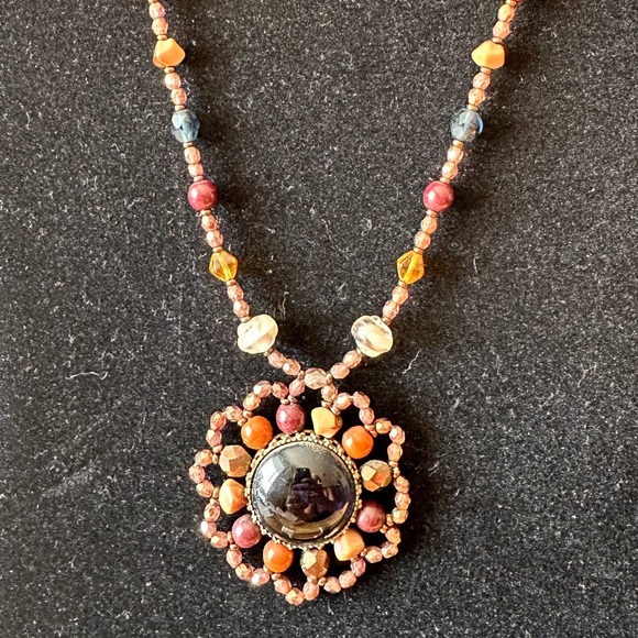 Jewelry - Boho Beaded Earth-tone Necklace with Swarski Crystals